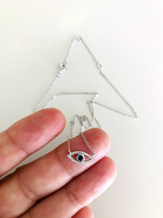 14K Gold Blue Sapphire and Diamonds Evil Eye