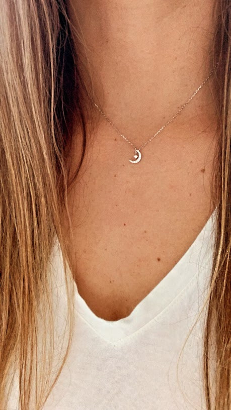 Tiny Moon and Hanging Star Necklace
