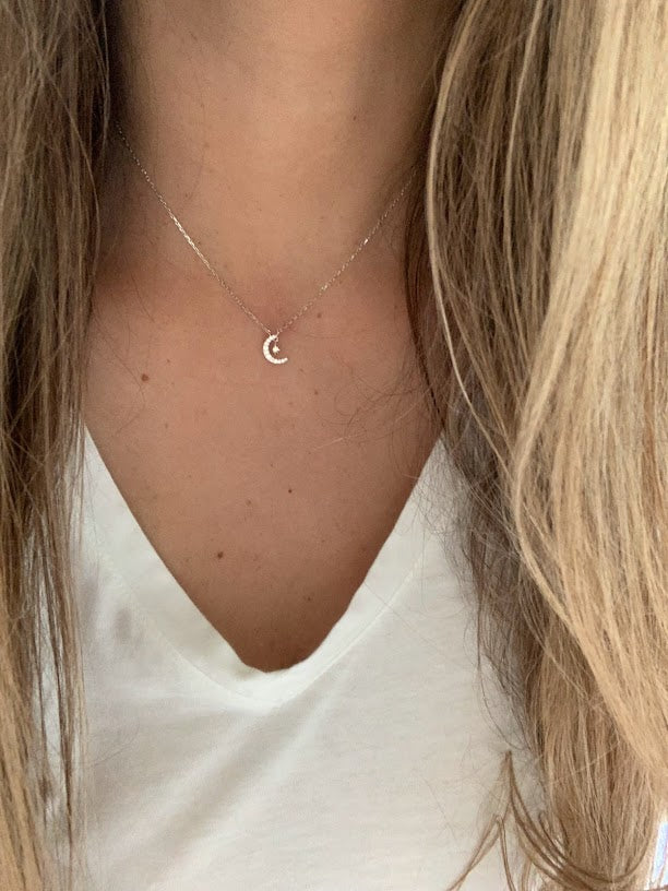 Tiny Moon and Hanging Star Necklace