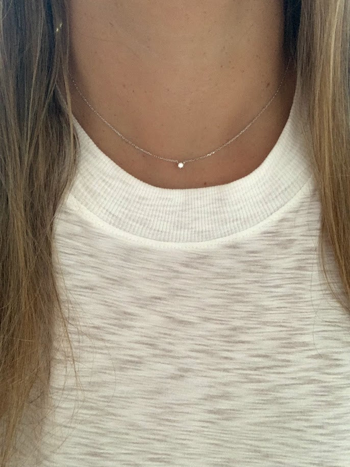 Tiny Solitaire Cubic Zirconia Necklace