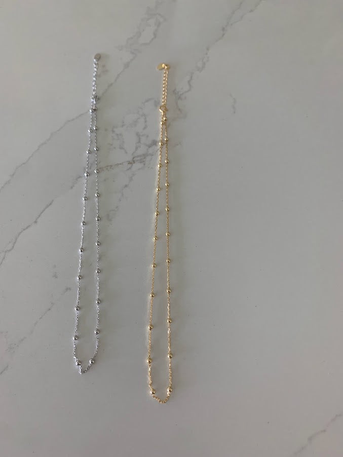 2MM Beaded Choker in Sterling Silver, Beaded Chain