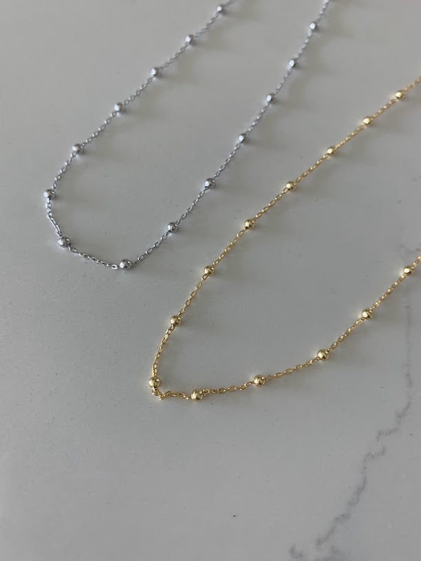 2MM Beaded Choker in Sterling Silver, Beaded Chain