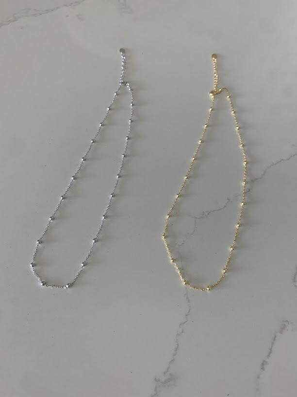 2MM Beaded Choker in Sterling Silver, Beaded Chain
