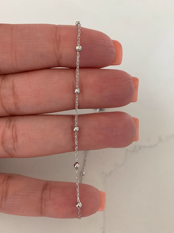 2MM Beaded Choker in Sterling Silver, Beaded Chain