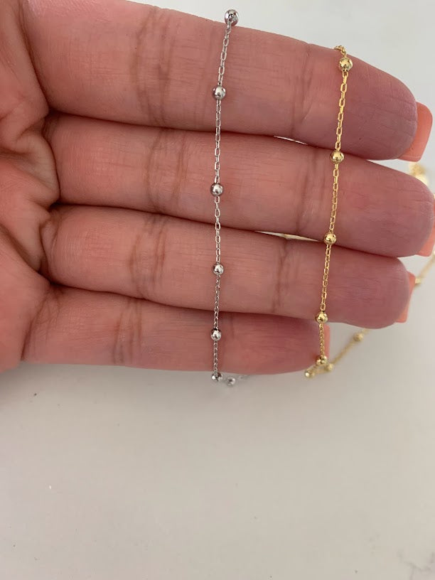 2MM Beaded Choker in Sterling Silver, Beaded Chain