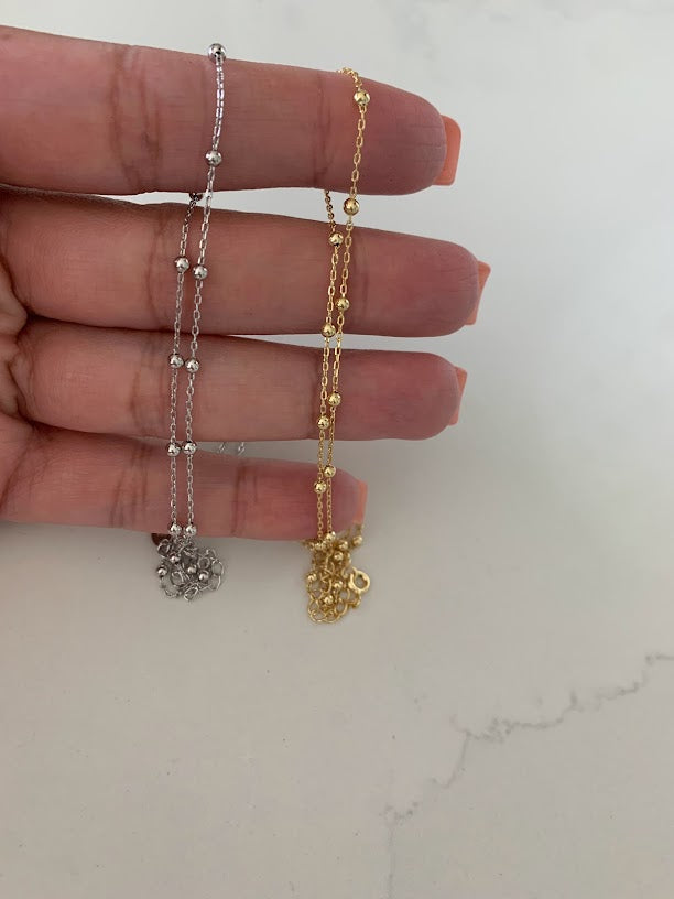 2MM Beaded Choker in Sterling Silver, Beaded Chain