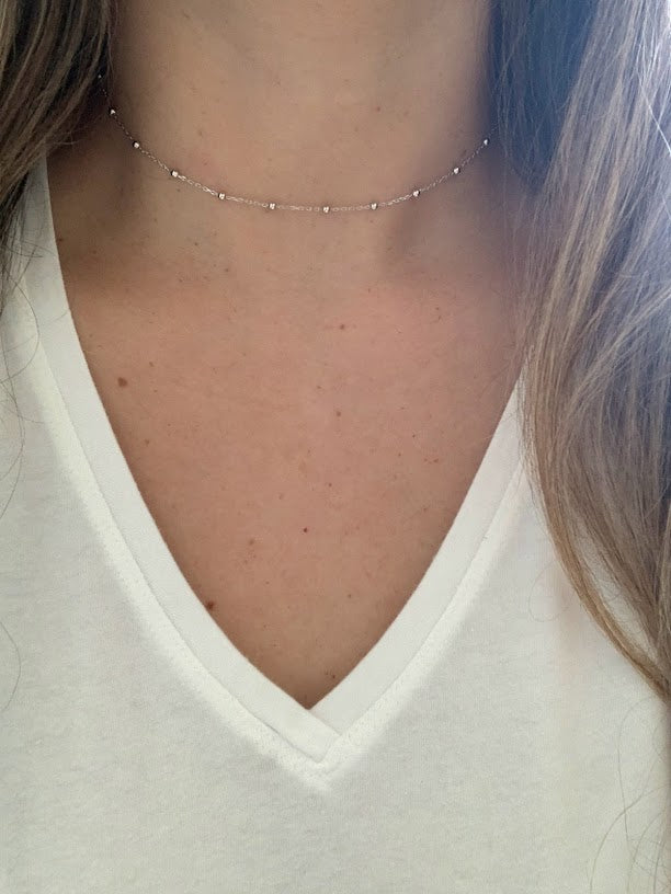 2MM Beaded Choker in Sterling Silver, Beaded Chain