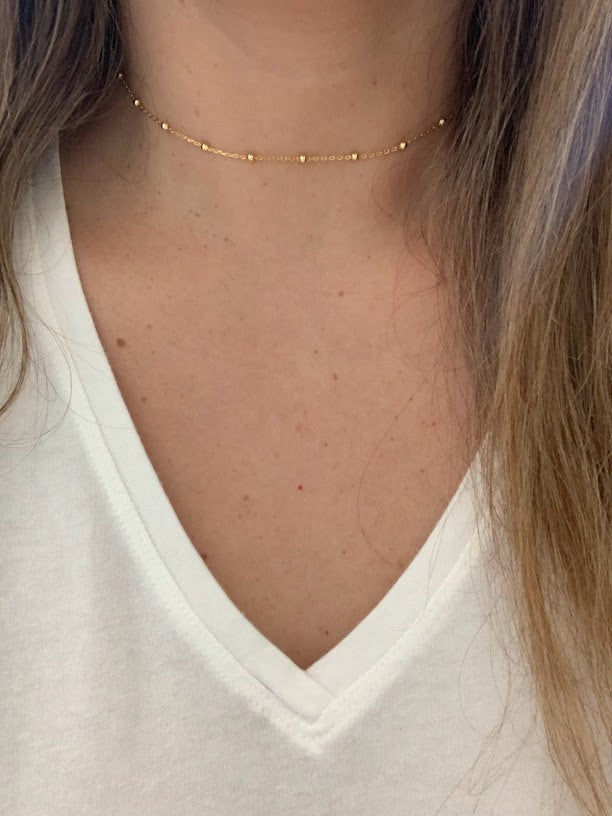 2MM Beaded Choker in Sterling Silver, Beaded Chain