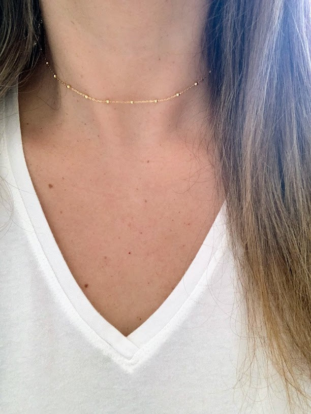 2MM Beaded Choker in Sterling Silver, Beaded Chain