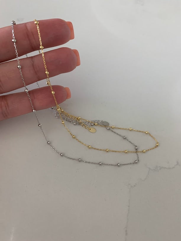 2MM Beaded Choker in Sterling Silver, Beaded Chain