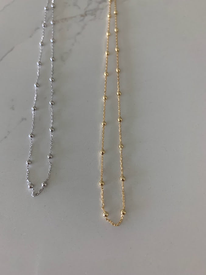 2MM Beaded Choker in Sterling Silver, Beaded Chain