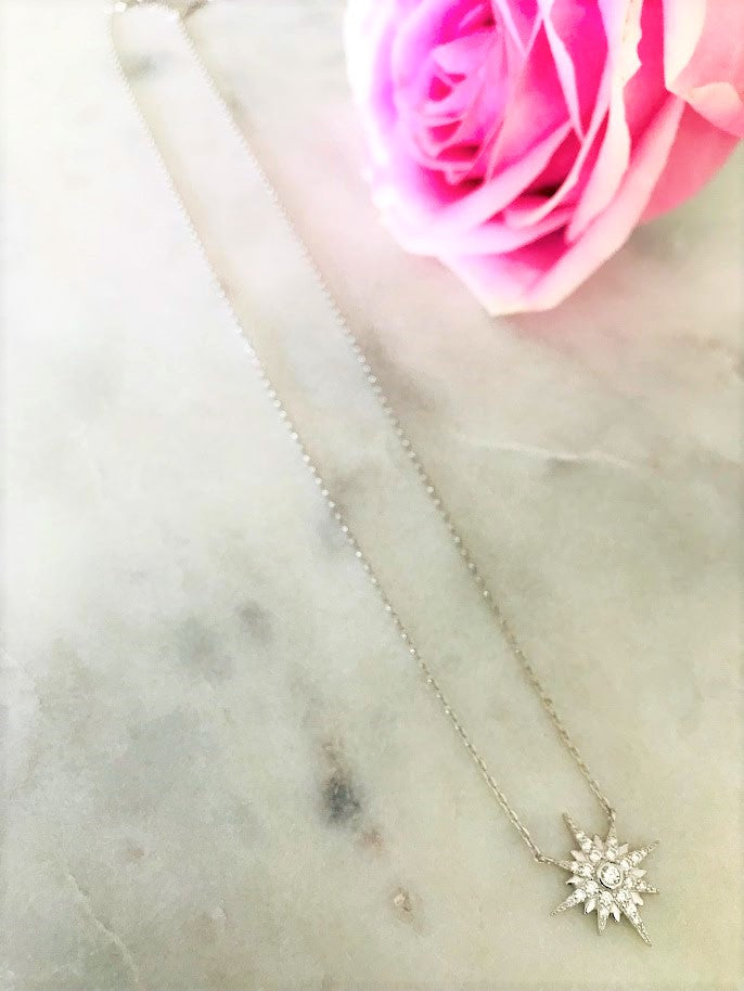 Large Sun Necklace in 925 Sterling Silver