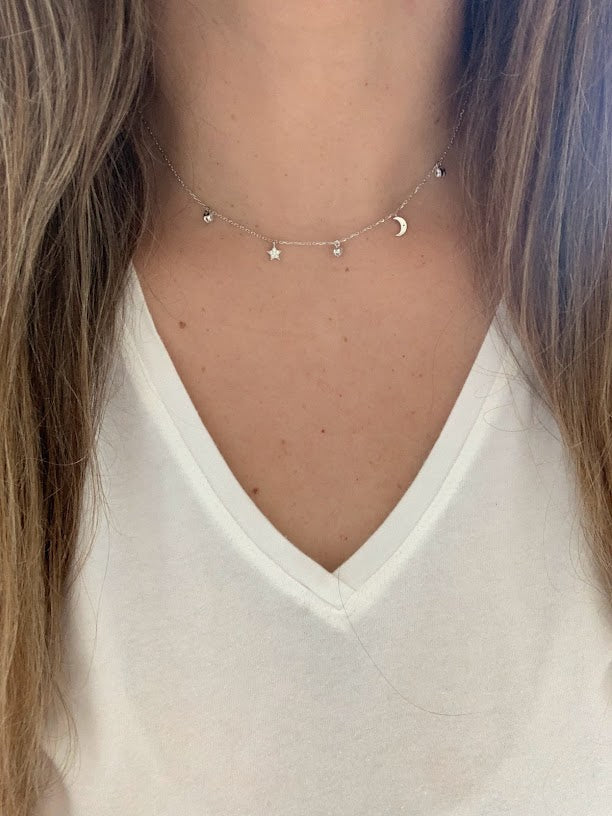 Moon and Star Necklace, Sterling Silver, Dainty Necklace, Layering Necklace, Minimalist Jewelry, Star Necklace, Crescent Moon,