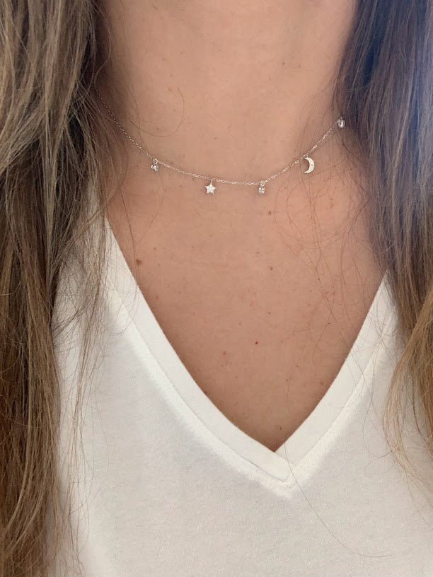 Moon and Star Necklace, Sterling Silver, Dainty Necklace, Layering Necklace, Minimalist Jewelry, Star Necklace, Crescent Moon,