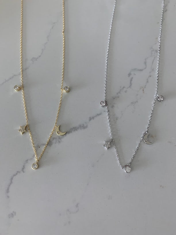 Moon and Star Necklace, Sterling Silver, Dainty Necklace, Layering Necklace, Minimalist Jewelry, Star Necklace, Crescent Moon,