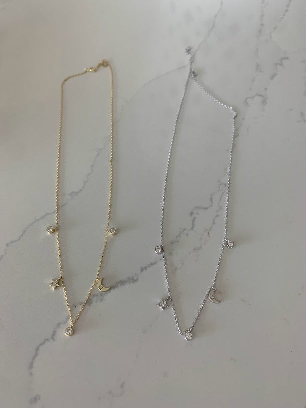 Moon and Star Necklace, Sterling Silver, Dainty Necklace, Layering Necklace, Minimalist Jewelry, Star Necklace, Crescent Moon,
