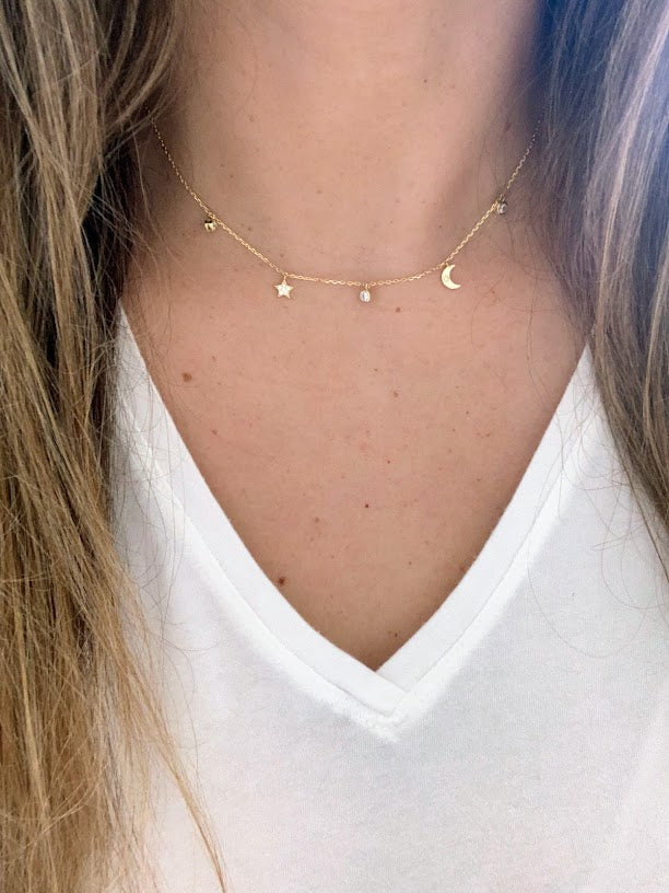 Moon and Star Necklace, Sterling Silver, Dainty Necklace, Layering Necklace, Minimalist Jewelry, Star Necklace, Crescent Moon,