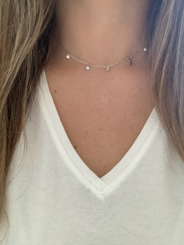 Moon and Star Necklace, Sterling Silver, Dainty Necklace, Layering Necklace, Minimalist Jewelry, Star Necklace, Crescent Moon,