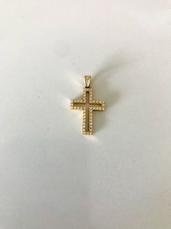 25MM 14K Solid Gold Cross with Zirconia | Yellow Gold Cross | Catholic Pendant | 14K Solid Gold Cross | Christian Pendant