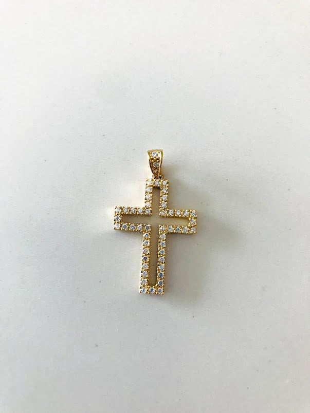 25MM 14K Solid Gold Cross with Zirconia | Yellow Gold Cross | Catholic Pendant | 14K Solid Gold Cross | Christian Pendant