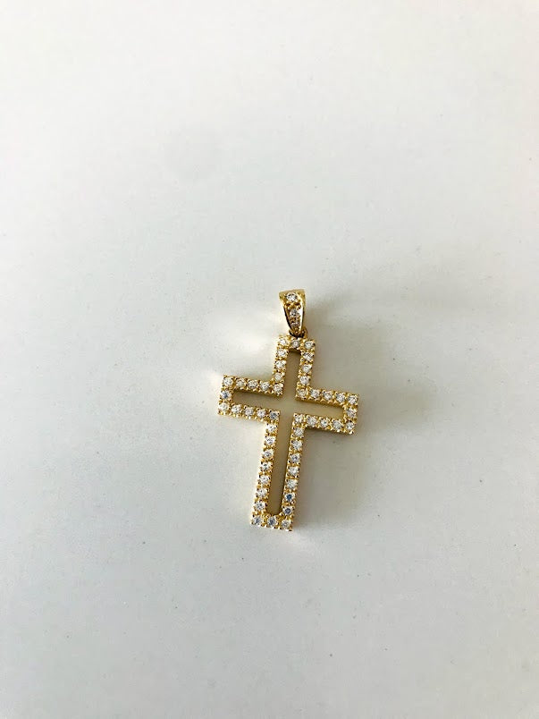 25MM 14K Solid Gold Cross with Zirconia | Yellow Gold Cross | Catholic Pendant | 14K Solid Gold Cross | Christian Pendant