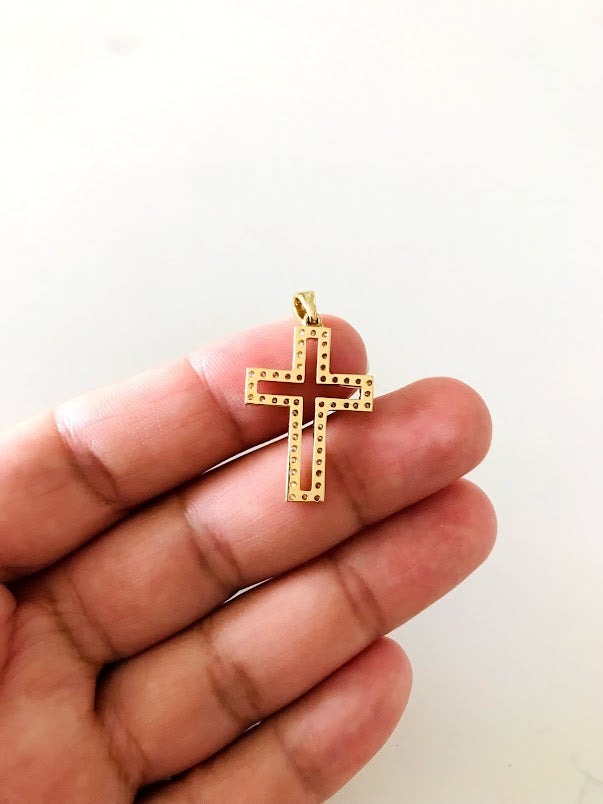 25MM 14K Solid Gold Cross with Zirconia | Yellow Gold Cross | Catholic Pendant | 14K Solid Gold Cross | Christian Pendant