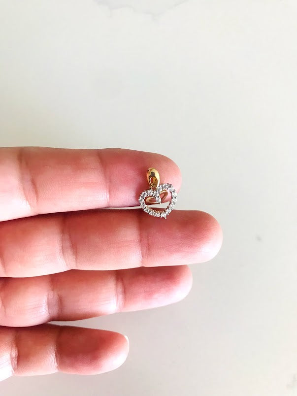 10MM 14K Solid Gold Floating Heart Pendant with Zirconia | 14K Heart Pendant