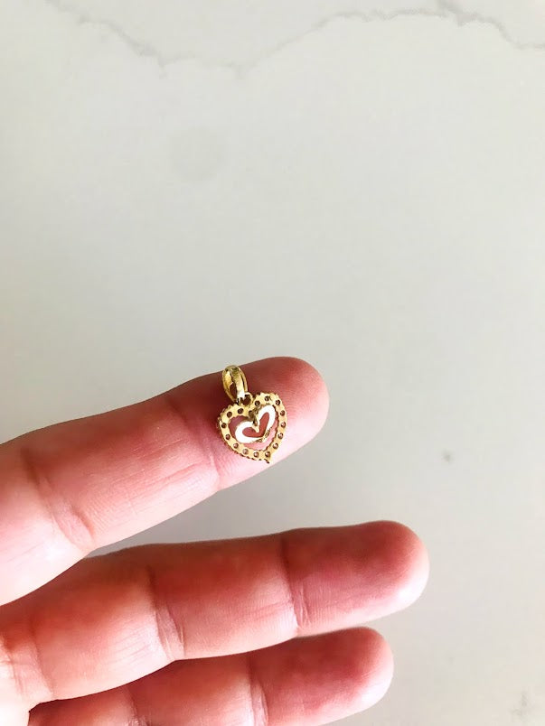 10MM 14K Solid Gold Floating Heart Pendant with Zirconia | 14K Heart Pendant