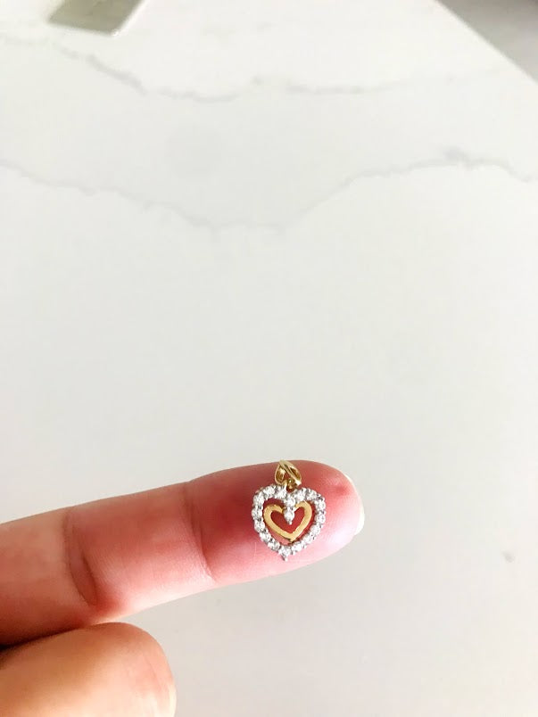10MM 14K Solid Gold Floating Heart Pendant with Zirconia | 14K Heart Pendant