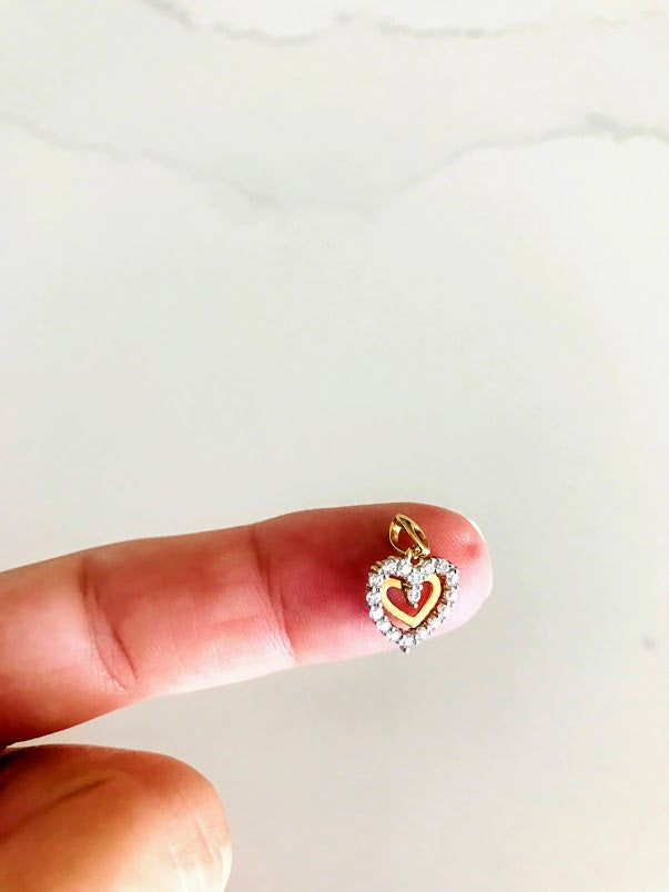 10MM 14K Solid Gold Floating Heart Pendant with Zirconia | 14K Heart Pendant