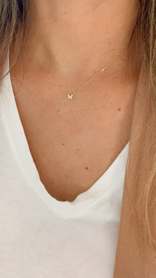 Minimalist Butterfly Necklace | 14K Solid Gold