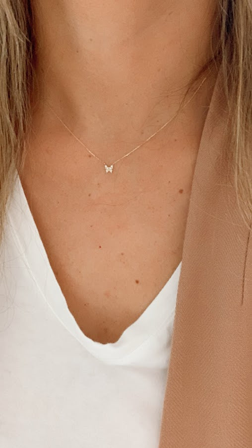 Minimalist Butterfly Necklace | 14K Solid Gold