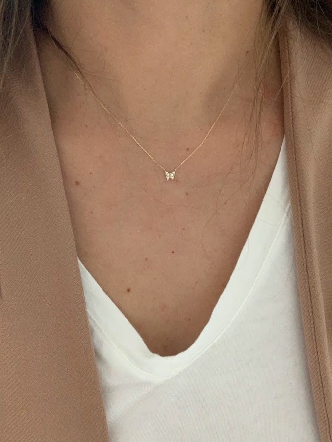 Minimalist Butterfly Necklace | 14K Solid Gold