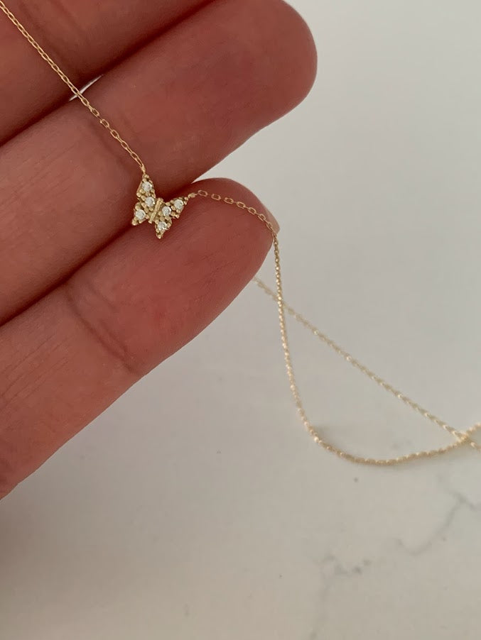 Minimalist Butterfly Necklace | 14K Solid Gold