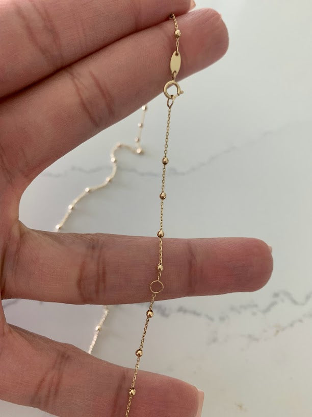 14k Solid Gold Tiny Beads Necklace, Dainty Necklace, Satellite Layering Necklace, 16"/18" Necklace