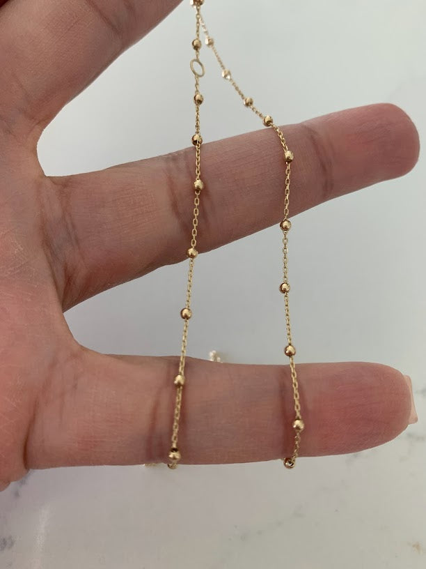 14k Solid Gold Tiny Beads Necklace, Dainty Necklace, Satellite Layering Necklace, 16"/18" Necklace