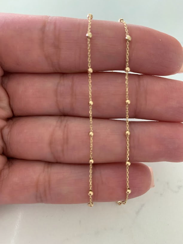 14k Solid Gold Tiny Beads Necklace, Dainty Necklace, Satellite Layering Necklace, 16"/18" Necklace