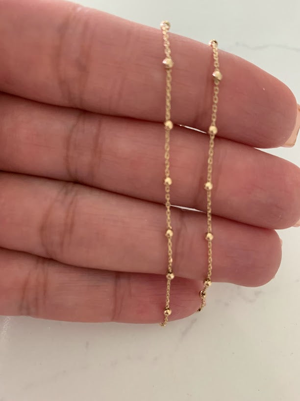 14k Solid Gold Tiny Beads Necklace, Dainty Necklace, Satellite Layering Necklace, 16"/18" Necklace