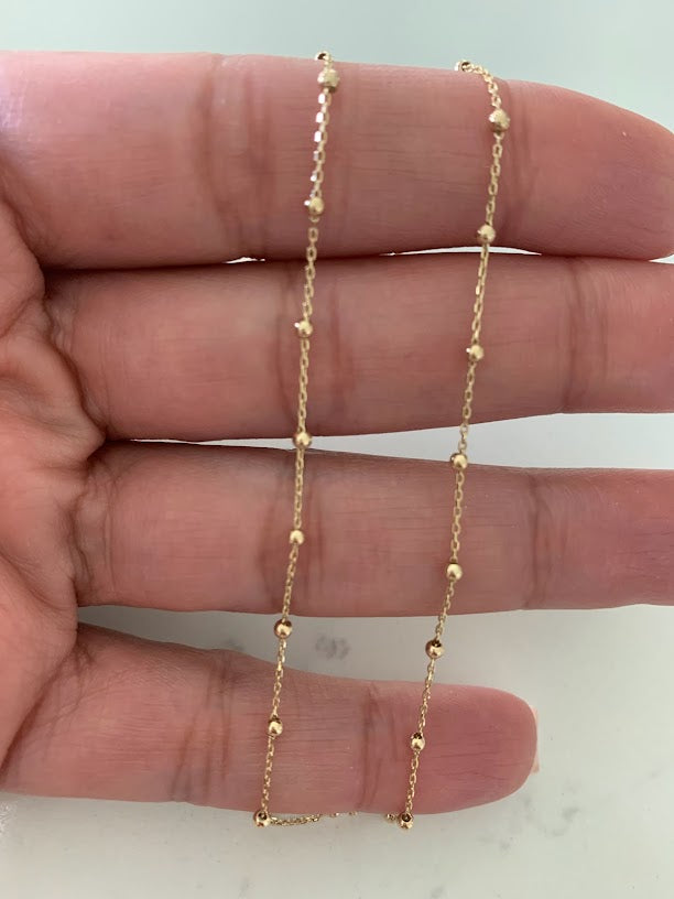 14k Solid Gold Tiny Beads Necklace, Dainty Necklace, Satellite Layering Necklace, 16"/18" Necklace