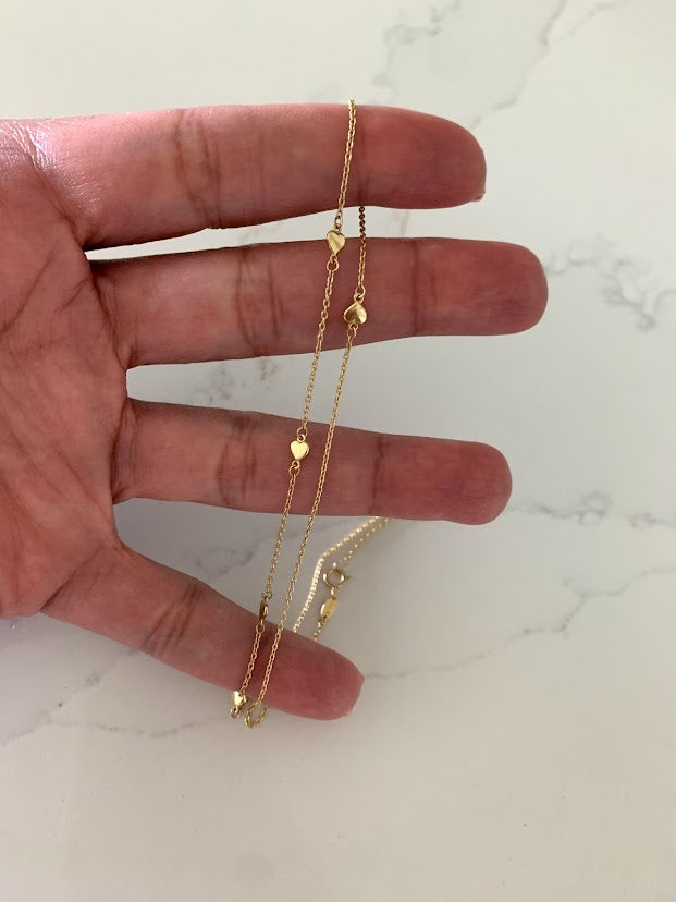 14K Gold SOLID 4MM Hearts Necklace | 14K Gold Cable Chain | Layering Gold Chain | SOLID GOLD