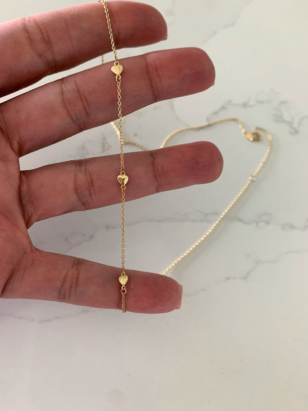 14K Gold SOLID 4MM Hearts Necklace | 14K Gold Cable Chain | Layering Gold Chain | SOLID GOLD
