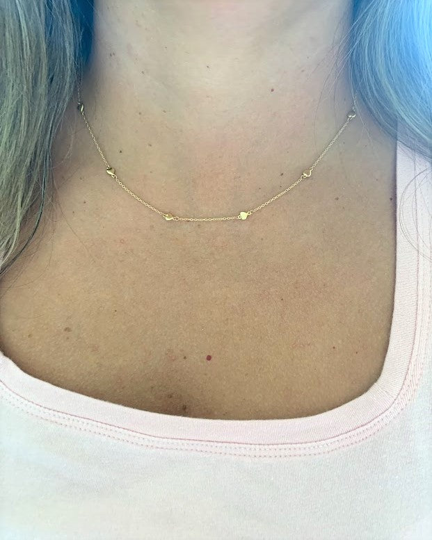 14K Gold SOLID 4MM Hearts Necklace | 14K Gold Cable Chain | Layering Gold Chain | SOLID GOLD
