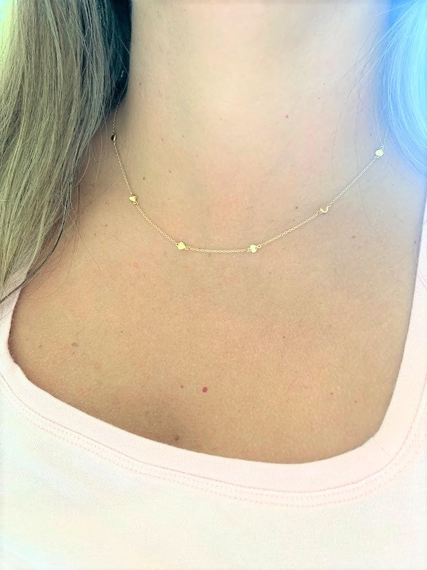 14K Gold SOLID 4MM Hearts Necklace | 14K Gold Cable Chain | Layering Gold Chain | SOLID GOLD