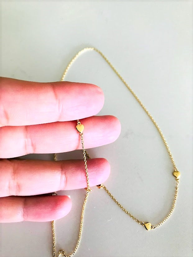 14K Gold SOLID 4MM Hearts Necklace | 14K Gold Cable Chain | Layering Gold Chain | SOLID GOLD