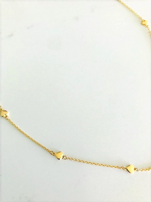 14K Gold SOLID 4MM Hearts Necklace | 14K Gold Cable Chain | Layering Gold Chain | SOLID GOLD