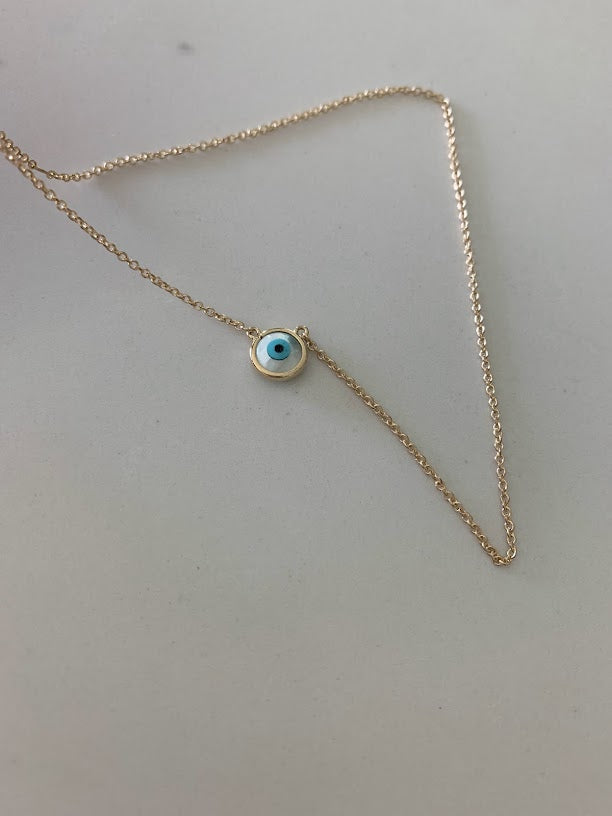 14K Mother of Pearl Evil Eye Necklace | 7MM Evil Eye Minimalist Necklace | | Guardian Eye