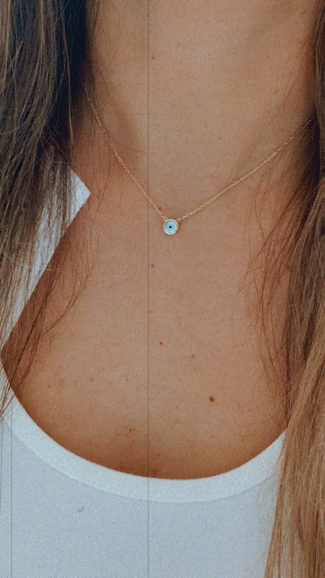 14K Mother of Pearl Evil Eye Necklace | 7MM Evil Eye Minimalist Necklace | | Guardian Eye