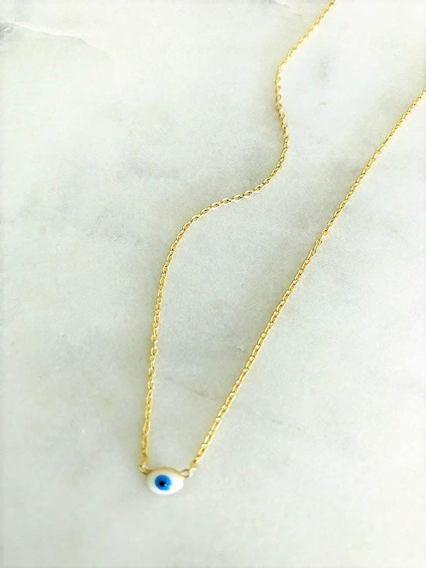1MM 14K Gold Evil Eye Rolo Chain | 14K Gold Evil Eye Necklace | Layering Gold Chain | SOLID GOLD