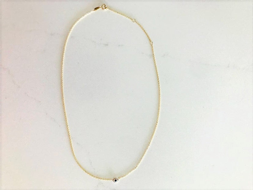 1MM 14K Gold Evil Eye Rolo Chain | 14K Gold Evil Eye Necklace | Layering Gold Chain | SOLID GOLD