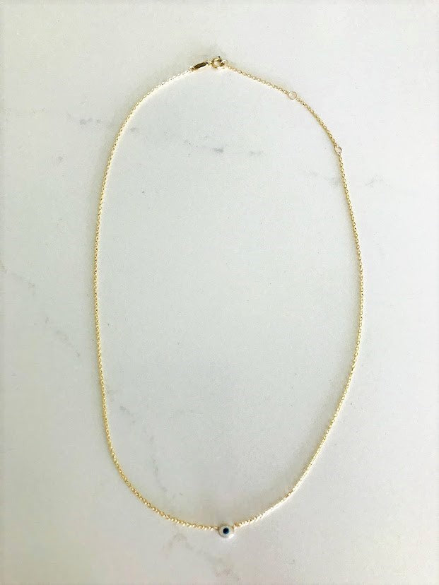 1MM 14K Gold Evil Eye Rolo Chain | 14K Gold Evil Eye Necklace | Layering Gold Chain | SOLID GOLD